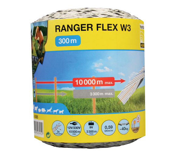 Lina do ogrodzeń elektrycznych RANGER FLEX W3, 3mm/ 300m